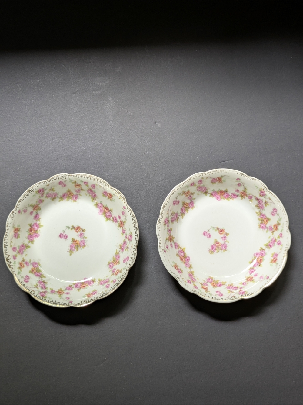 2 Antique Bridal Rose Berry or Dessert Bowls Union T CZECHOSLOVAKIA Pink Floral